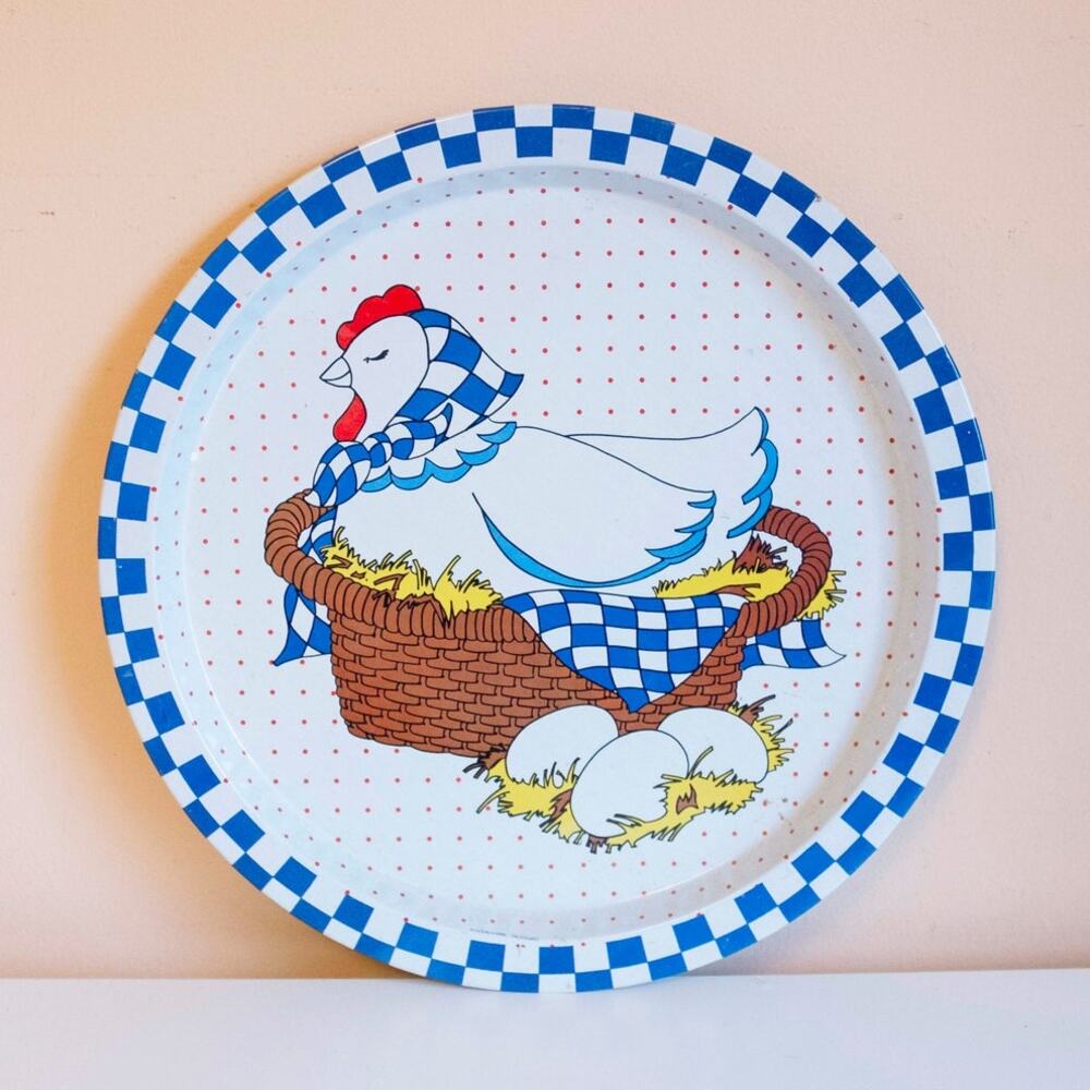 Hen on Nest Tin Tray | Vintage Made in Hong Kong Chicken Platter